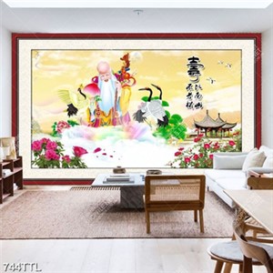 Tranh ông Thọ và chim hạc đẹp nghệ thuật