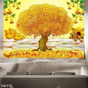 Tranh cây kim tiền trang trí ngày tết