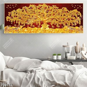 Tranh cây kim tiền cà núi vàng khổ ngang trang trí nội thất