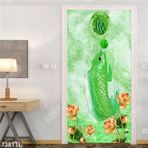 Tranh giả ngọc cá chép và hoa sen in kính