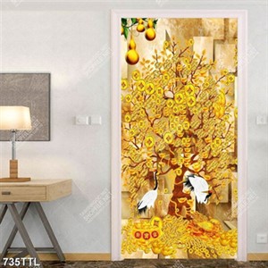 Tranh chim hạc và cây tiền vàng in uv
