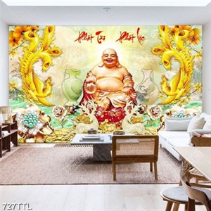 Tranh giả ngọc Phật Di Lặc và chim khổng tước đẹp nhất