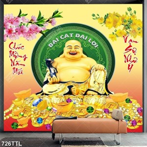 Tranh Phật Di Lặc và tiền vàng trang trí ngày tết
