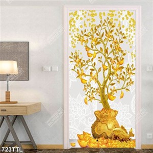 Tranh gắn tường cây kim tiền và cá chép khổ dọc