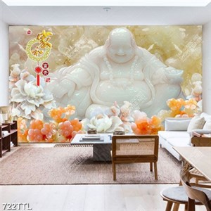 Tranh Phật Di Lặc và hoa giả ngọc trang trí phòng khách