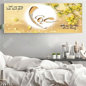 Tranh thư pháp chữ Lộc và hoa mộc lan