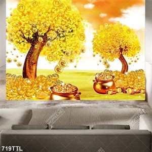 Tranh cây kim tiền và tiền vàng đẹp nhất