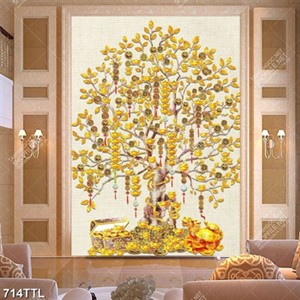 Tranh gắn tường cây kim tiền và rùa vàng file gốc