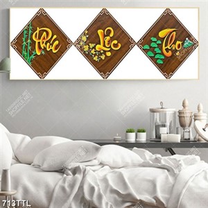 Tranh thư pháp phúc lộc thọ trên nền gỗ decor tường