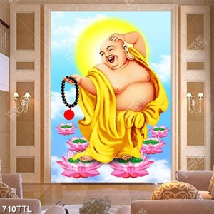 Tranh decor tường Phật Di Lặc và hoa sen