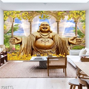 Tranh trang trí tường Phật Di Lặc và tiền vàng