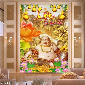 Tranh dán tường lộc tấn vinh hoa phật và hoa sen in iv