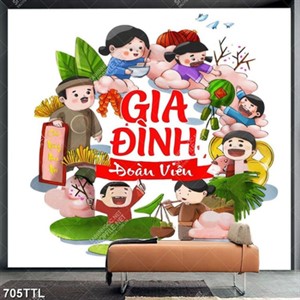 Tranh dán tường ngày tết gia đình đoàn viên file psd