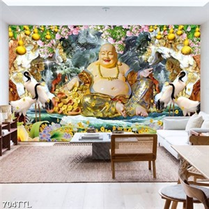 Tranh giả ngọc Phật Di Lặc và chim hạc chất lượng cao