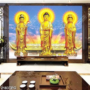 Tranh Tam Phật và ngôi chùa đẹp