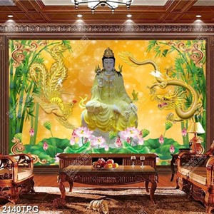 Tranh Quan Thế Âm và rồng phượng psd