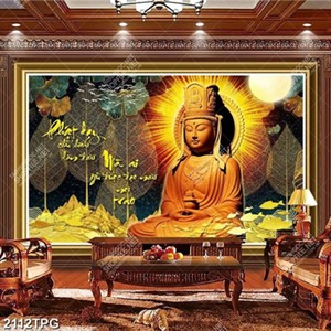 Tranh Quan Âm nền lá bồ đề