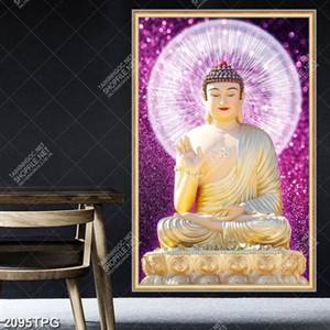 Tranh Phật A Di Đà nền kim tuyến đẹp