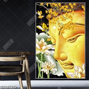 Tranh Phật mạ vàng và hoa Sen đẹp