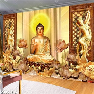 Tranh hoa Sen điêu khắc và tượng A Di Đà