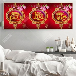 Tranh thư pháp phúc lộc thọ khổ ngang trang trí tường