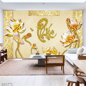 Tranh trang trí nội thất chữ Phúc và hoa sen in uv