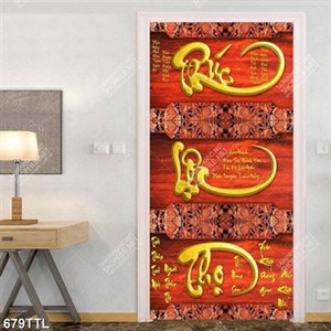 Tranh trang trí nội thất phúc lộc thọ dát vàng nền gỗ