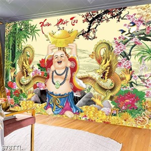 Tranh kim tiền rồng và Phật Di Lặc chất lượng cao