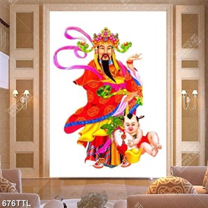 Tranh thần tài và tiểu linh đồng chất lượng cao