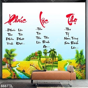 Tranh phúc lộc thọ gắn tường file gốc