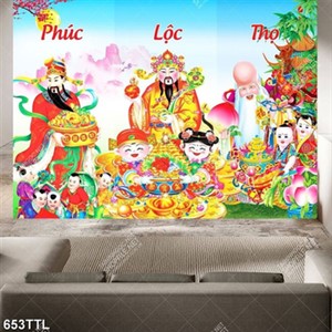 Tranh Phúc Lộc Thọ trang trí phòng khách đẹp nhất in uv