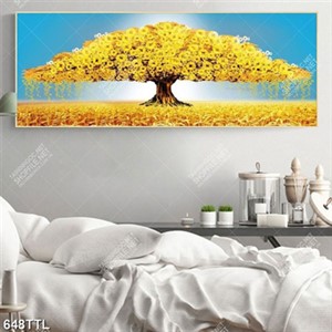 Tranh tài lộc cây kim tiền khổ ngang decor phòng
