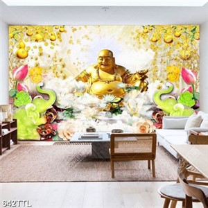 Tranh tài lộc Phật Di Lặc chất lượng cao in kính