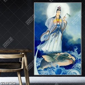Tranh sơn dầu Quan Âm cưỡi cá chép