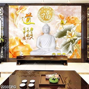 Tranh Đức Phật và hoa Sen nền giả ngọc