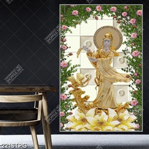 Tranh tượng Quan Âm nền hoa đẹp