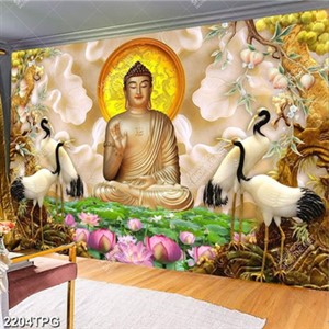 Tranh Phật và chim Hạc nền giả ngọc file psd