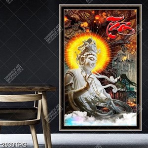 Tranh tượng đá Phật Quan Âm và chữ thư pháp