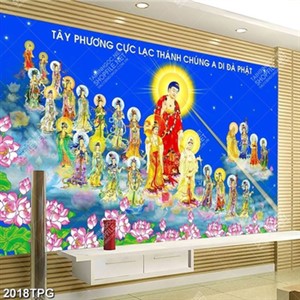 Tranh Tây Phương cực lạc thánh chúng A Di Đà Phật