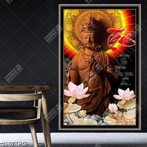 Tranh Phật Quan Âm và thư pháp chữ tài đẹp