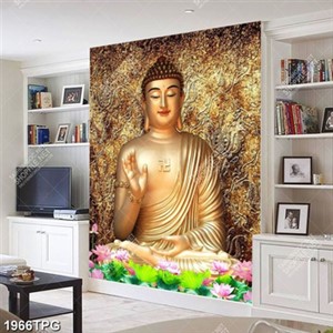 Tranh Phật A Di Đà nền phù điêu mạ vàng