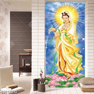 Tranh Quan Âm và hoa sen nghệ thuật
