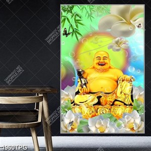 Tranh Phật Di Lặc và hoa Sen