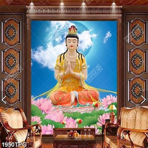 Tranh Quan Âm và hoa Sen đẹp