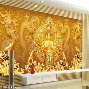 Tranh Phật Mẫu nghìn tay nền phù điêu rồng