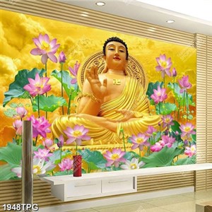 Tranh Phật Tổ và hoa Sen đẹp