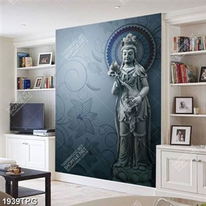 Tranh tượng đá Phật Quan Âm nền hoa văn