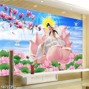 Tranh Phật Quan Âm và hồ hoa Sen