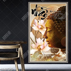 Tranh tượng Phật và hoa Sen nghệ thuật
