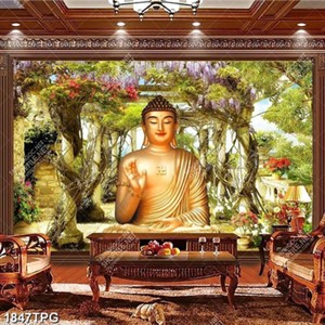 Tranh Phật A Di Đà nền phong cảnh đẹp